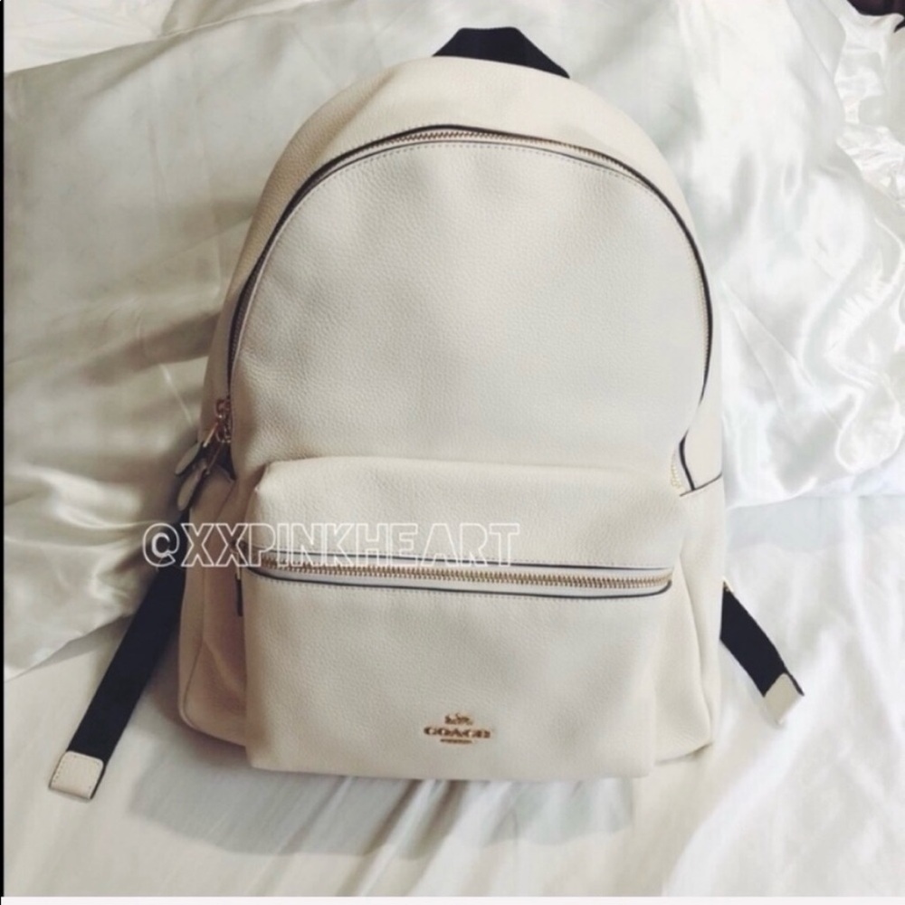 COACH Charlie Backpack White Leather Large Gold Hardware
